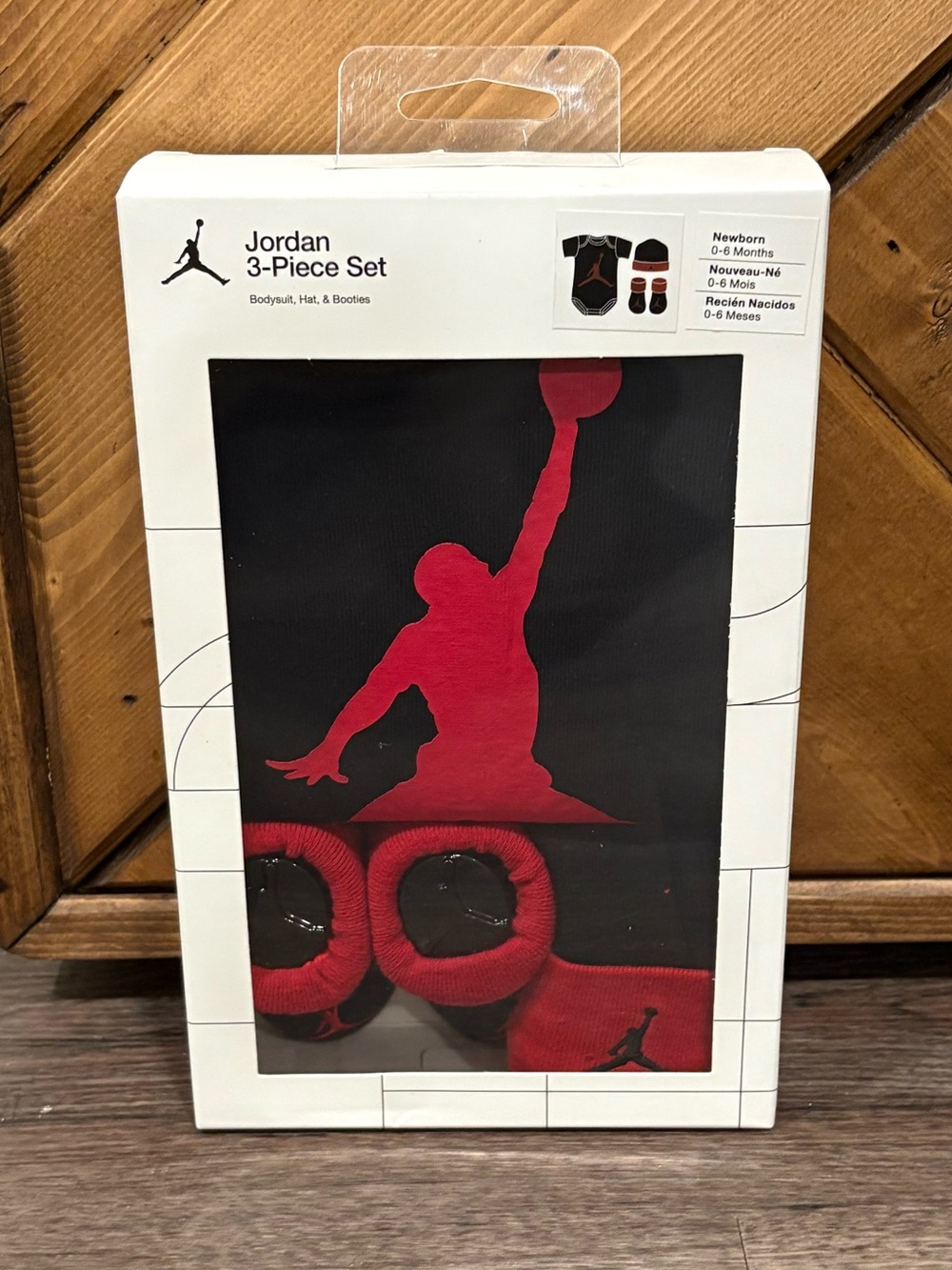 Air Jordan 3-Piece Set Infant - Black with Red Accent - Bodysuit, Hat, & Booties